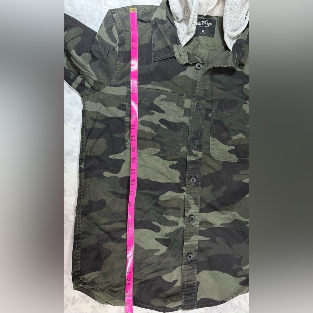 Hollister Green Camo Hooded 100% cotton Shirt sz M - Picture 5 of 9